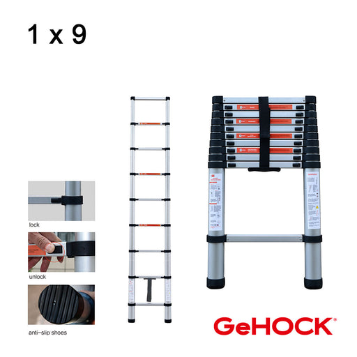 GeHOCK 9350260 Τηλεσκοπική Σκάλα Αλουμινίου 9 Σκαλιών 2.6mtr | Dagiopoulos.gr