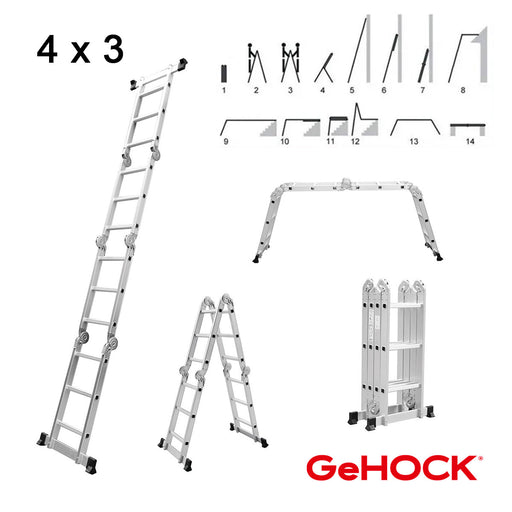 GeHOCK 9351370 Πολυμορφική Σκάλα Αλουμινίου 4 x 3 Σκαλιών Με Τραβέρσα | Dagiopoulos.gr