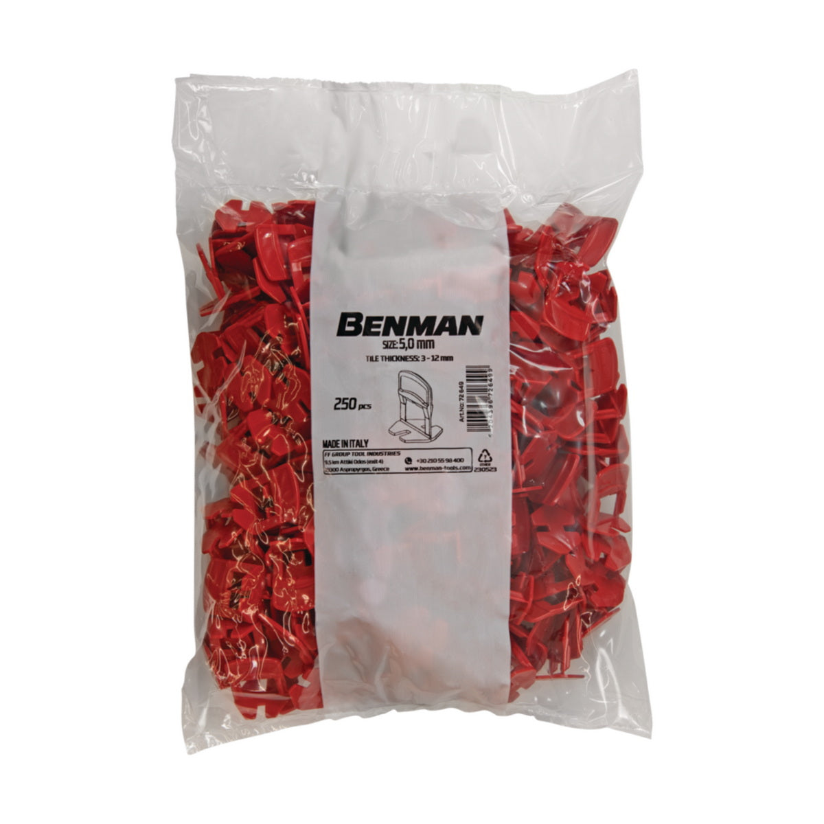 Benman 72640 Αποστάτης Αρμών Αλφαδοποίησης Πλακιδίων Σετ 250 Τεμάχια 1.0mm (ΠΡΑΣΙΝΟ)