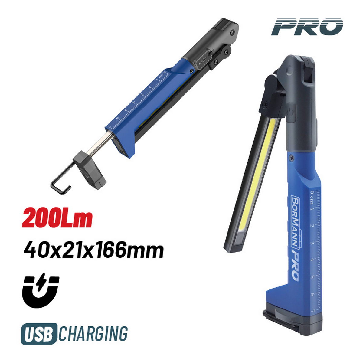 Bormann Pro BPR6024 Φακός Εργασίας Επαναφορτιζόμενος 270° Με Γάντζο Και Μαγνήτη 200 Lumens