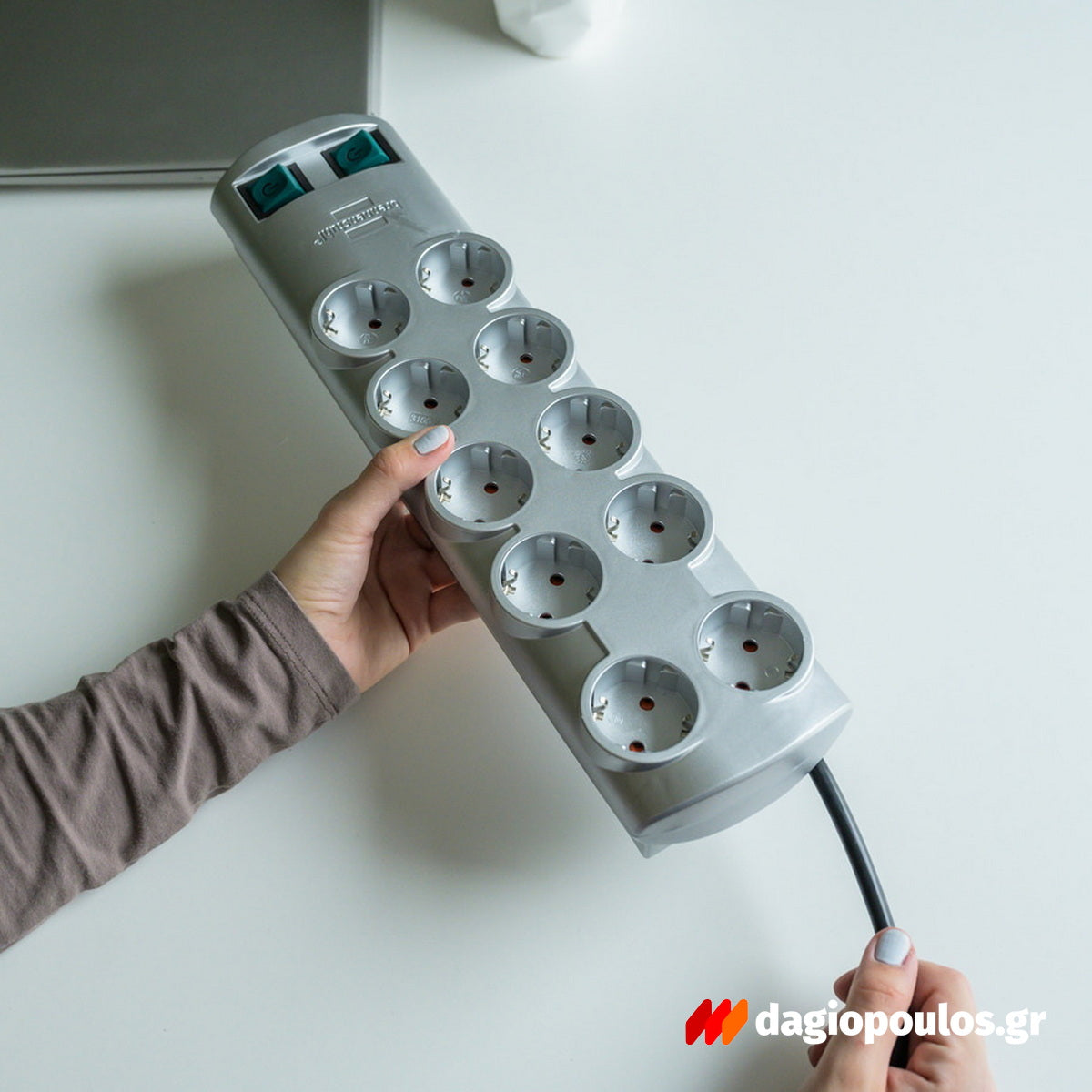 Brennenstuhl Primera-Line 1153390120 Πολύμπριζο Με 2 Διακόπτες 10 Θέσεων Ασημί