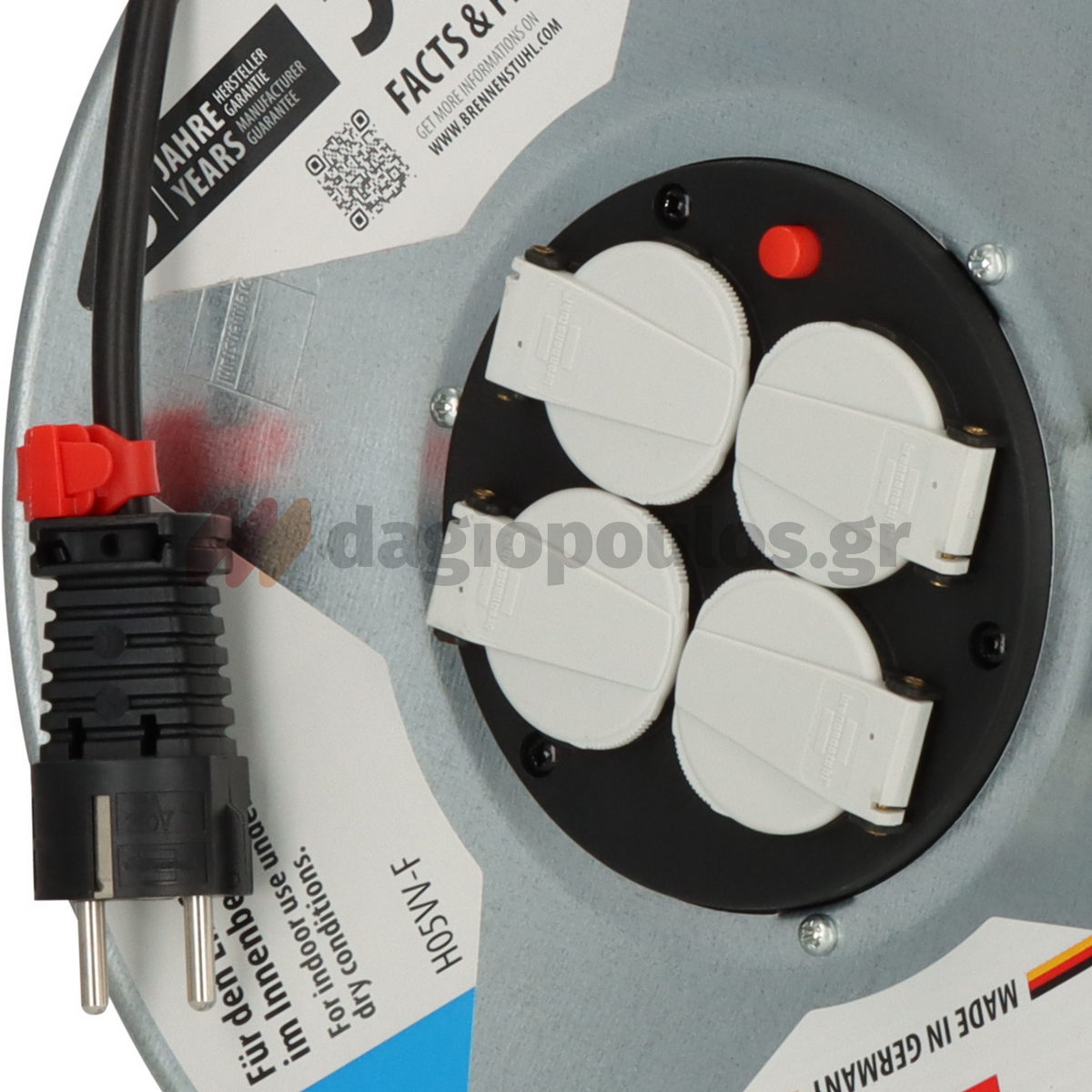 Brennenstuhl Garant S 4 E 1195066 IP20 Μπαλαντέζα Ρεύματος Σε Μεταλλικό Καρούλι Με Καλώδιο H05VV-F 3G1,5 x 50mtr