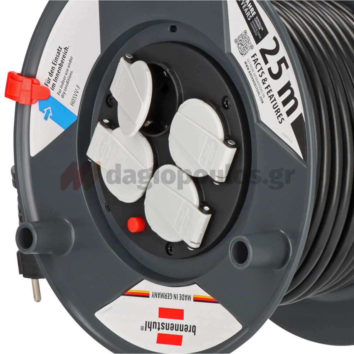 Brennenstuhl Garant E 1215056 IP20 Μπαλαντέζα Ρεύματος Σε Καρούλι Με Καλώδιο H05VV-F 3G1,5 x 25mtr