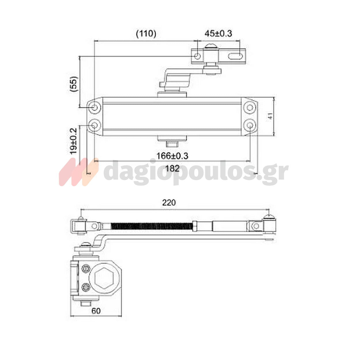Cisa 60470 Μηχανισμός Επαναφοράς Θυρών (Σούστα) Ρυθμιζόμενος 80Kg ΜΑΥΡΟΣ