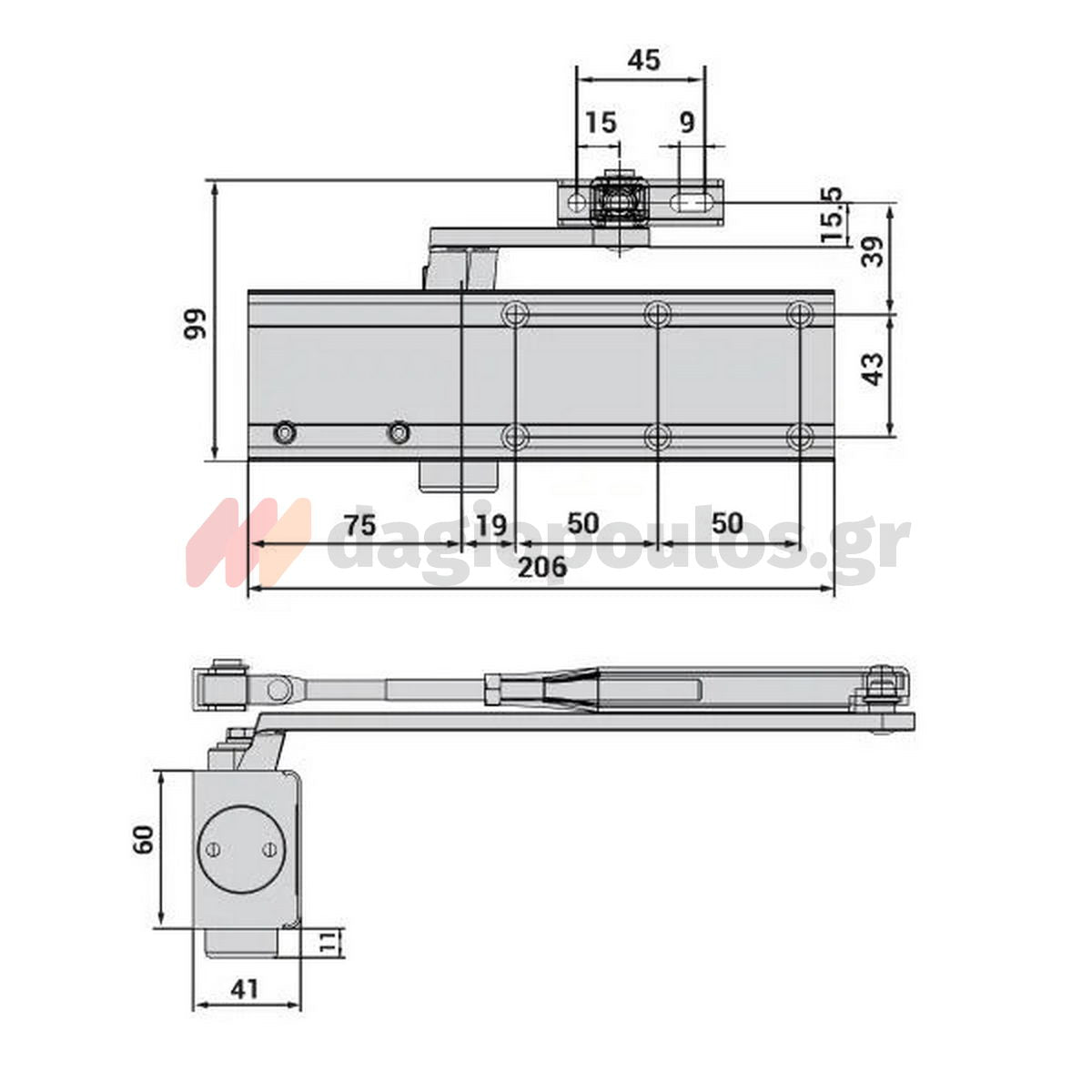 Cisa C1510 Μηχανισμός Επαναφοράς Θυρών (Σούστα) Ρυθμιζόμενος 80Kg ΚΑΦΕ