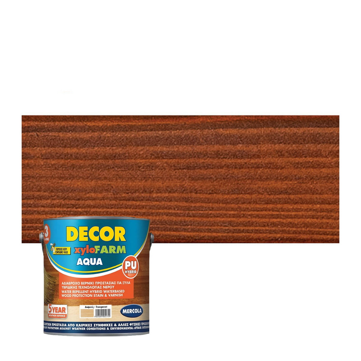 Mercola DECOR XYLOFARM AQUA Bερνίκι Eμποτισμού Εξωτερικών Ξύλων Νερού ΚΑΣΤΑΝΙΑ