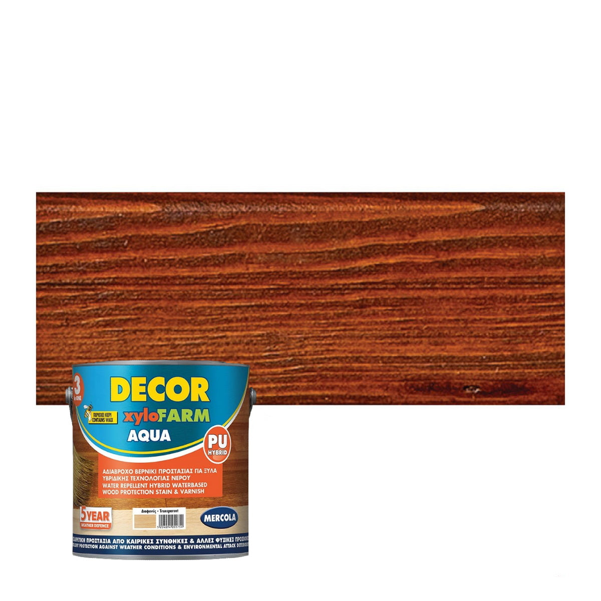 Mercola DECOR XYLOFARM AQUA Bερνίκι Eμποτισμού Εξωτερικών Ξύλων Νερού ΚΑΡΥΔΙΑ