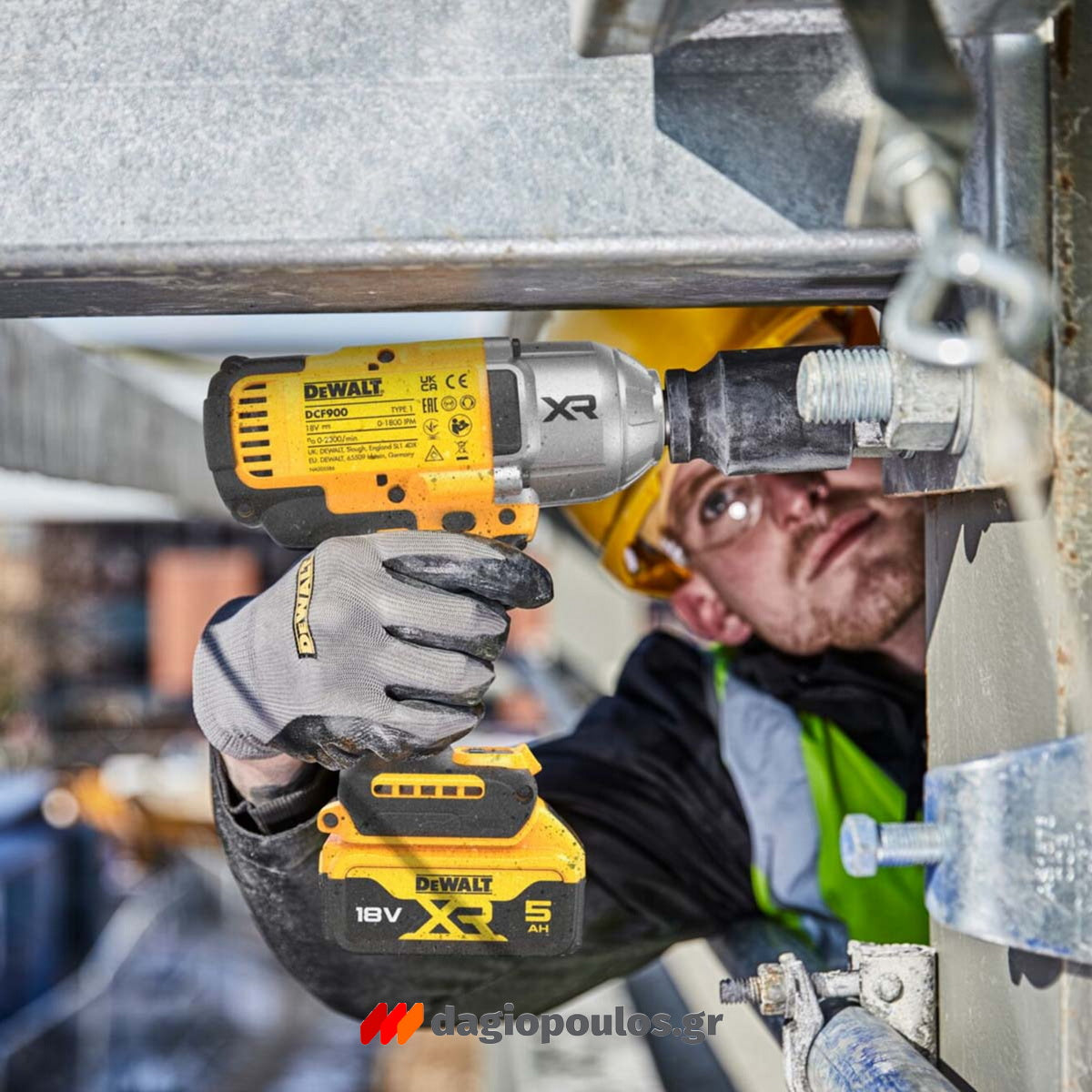 DeWalt DCF900P2G-QW Brushless Μπουλονόκλειδο Μπαταρίας 18V Li-Ion 1/2" 612Nm Με 2 Μπαταρίες 5.0Ah Powerstack & Βάση & Ελαστικό Κέλυφος Προστασίας