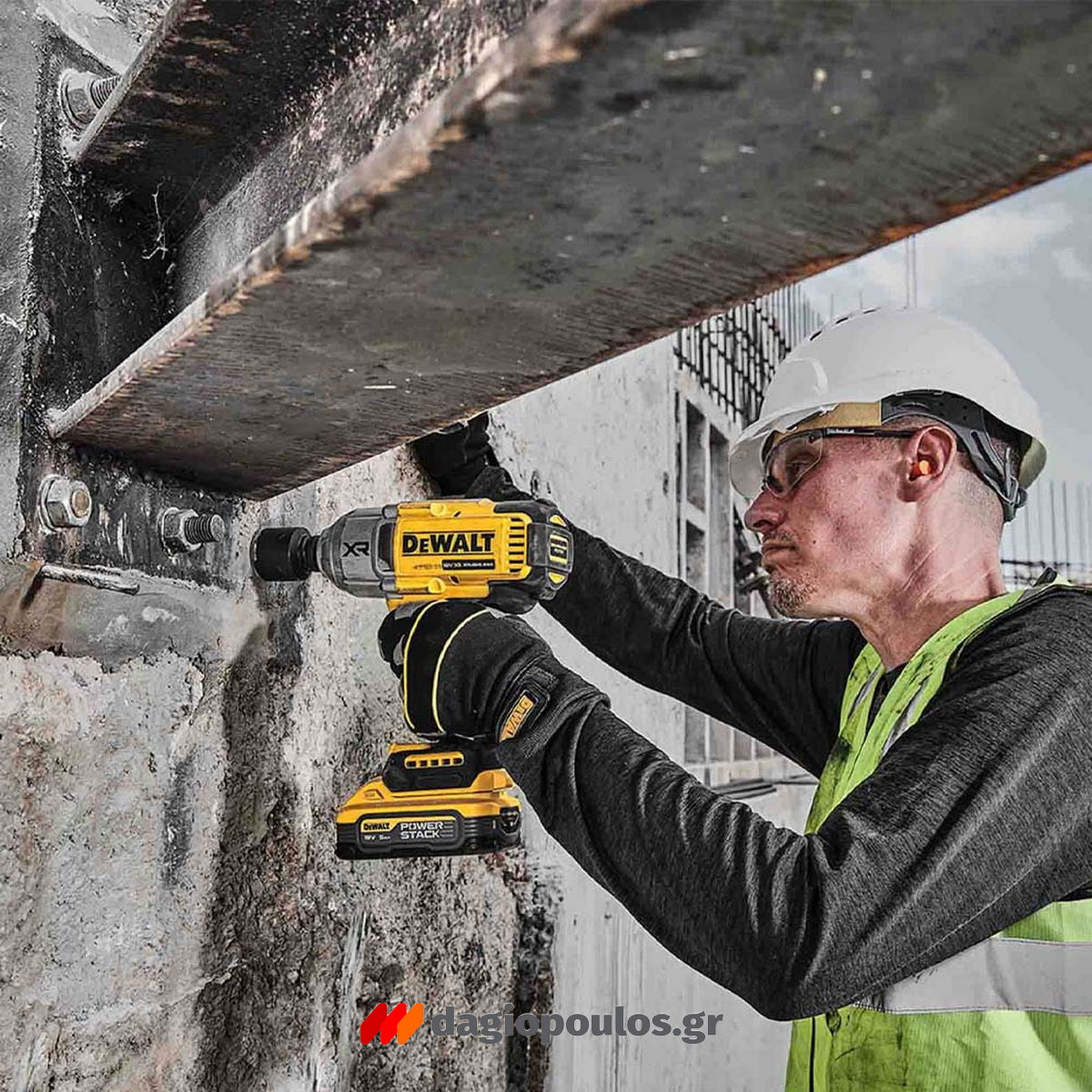 DeWalt DCF900P2G-QW Brushless Μπουλονόκλειδο Μπαταρίας 18V Li-Ion 1/2" 612Nm Με 2 Μπαταρίες 5.0Ah Powerstack & Βάση & Ελαστικό Κέλυφος Προστασίας