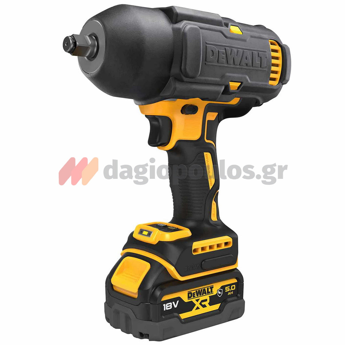 DeWalt DCF900P2G-QW Brushless Μπουλονόκλειδο Μπαταρίας 18V Li-Ion 1/2" 612Nm Με 2 Μπαταρίες 5.0Ah Powerstack & Βάση & Ελαστικό Κέλυφος Προστασίας