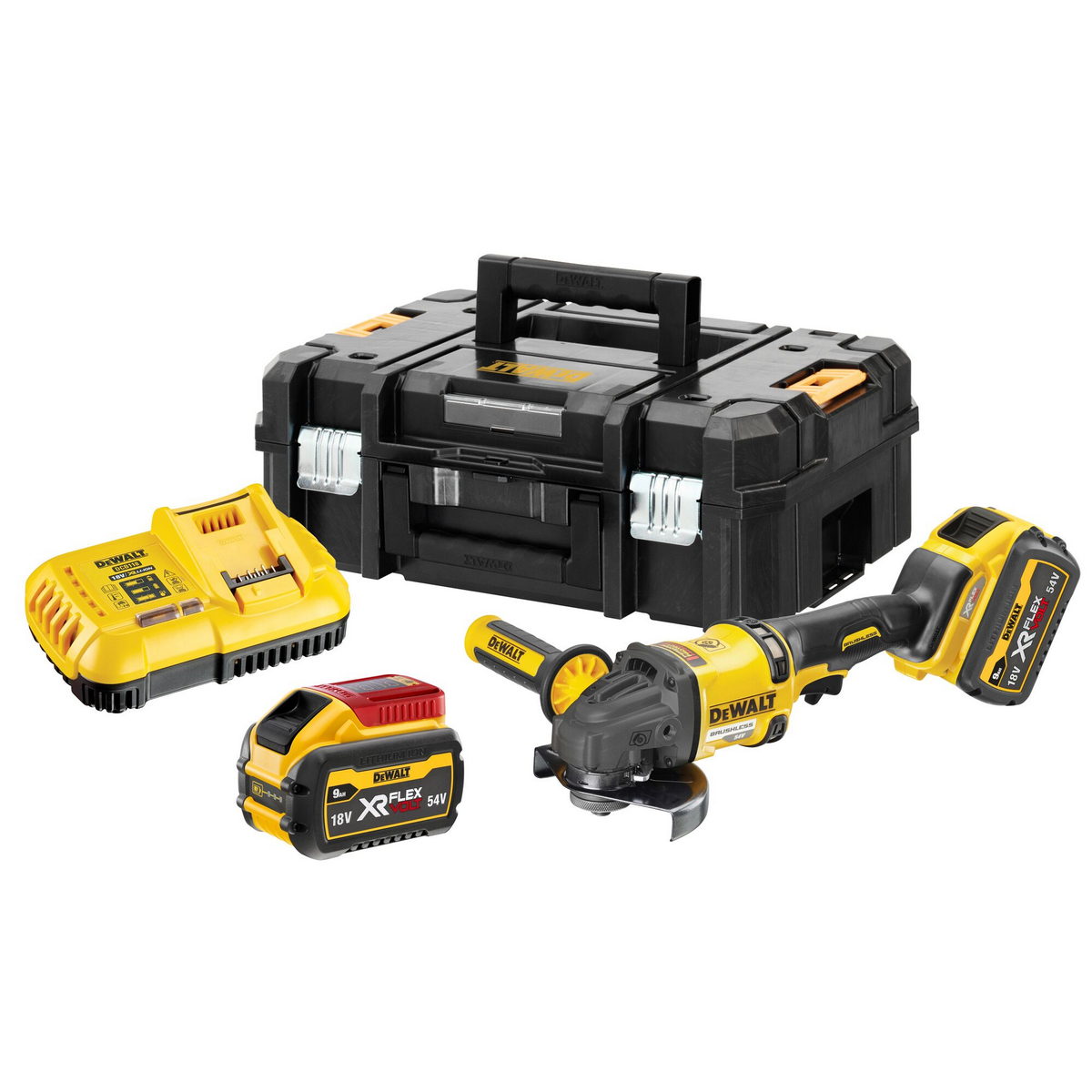 Dewalt DCG418X2-QW Brushless Γωνιακός Τροχός Μπαταρίας 54V Li-Ion 125mm Με 2 Μπατ.9.0Ah - Βαλίτσα T-Stack