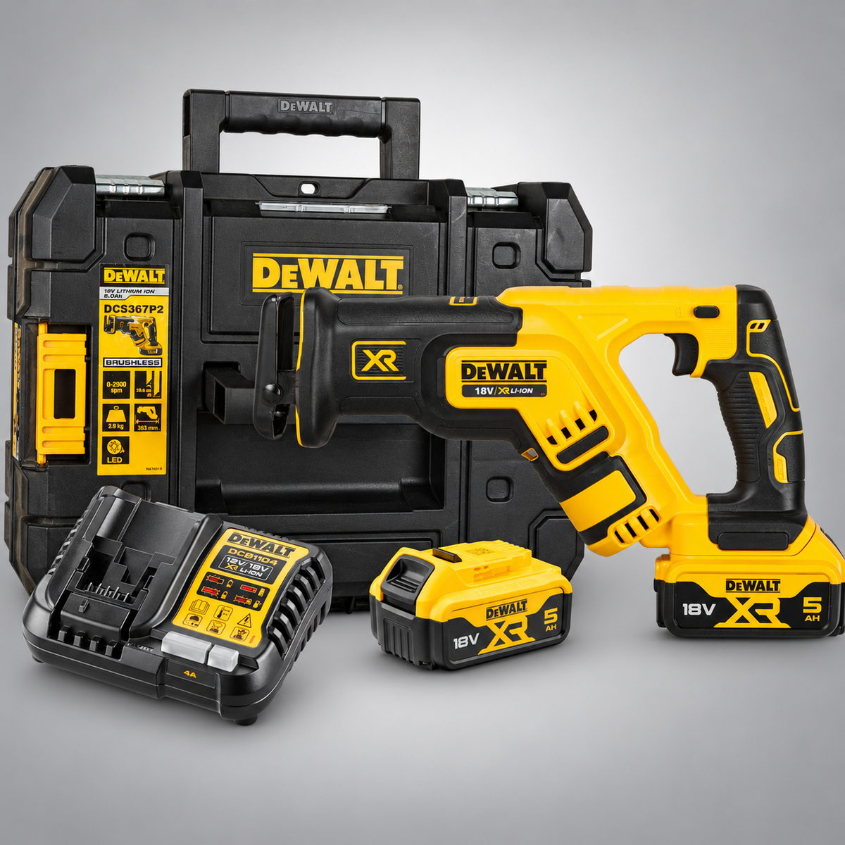 DeWalt DCS367P2-QW Brushless Σπαθοσέγα (Σεγάτσα) Μπαταρίας XR 18V Li-Ion Με 2 Μπατ.5.0Ah-Φορτιστή-Βαλίτσα T-Stak