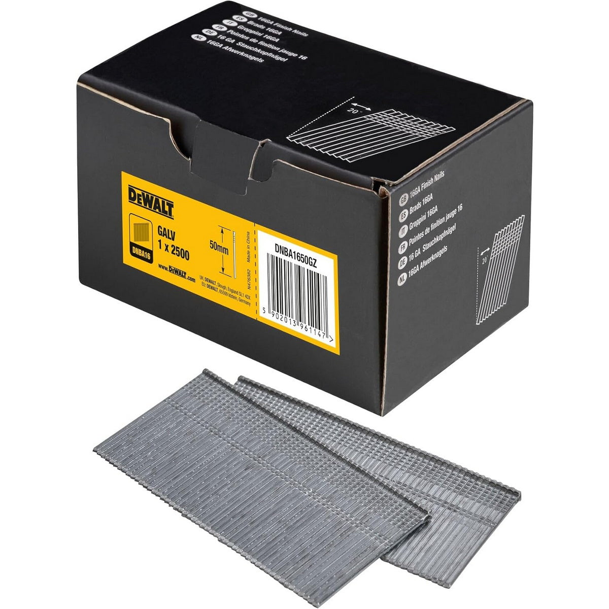 DeWalt DNBA1650GZ Καρφιά Καρφωτικών 50mm Σετ 2500 Τεμ Γαλβανιζέ