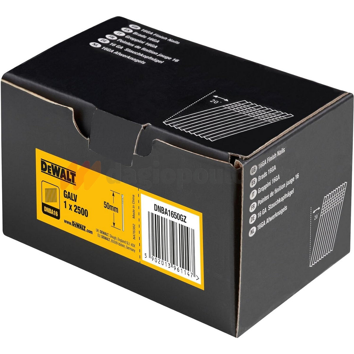 DeWalt DNBA1650GZ Καρφιά Καρφωτικών 50mm Σετ 2500 Τεμ Γαλβανιζέ