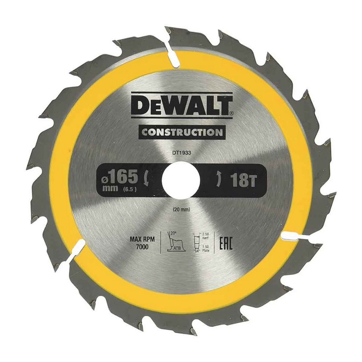 DeWalt DT1933 Δίσκος Κοπής Ξύλου 18T 165mm