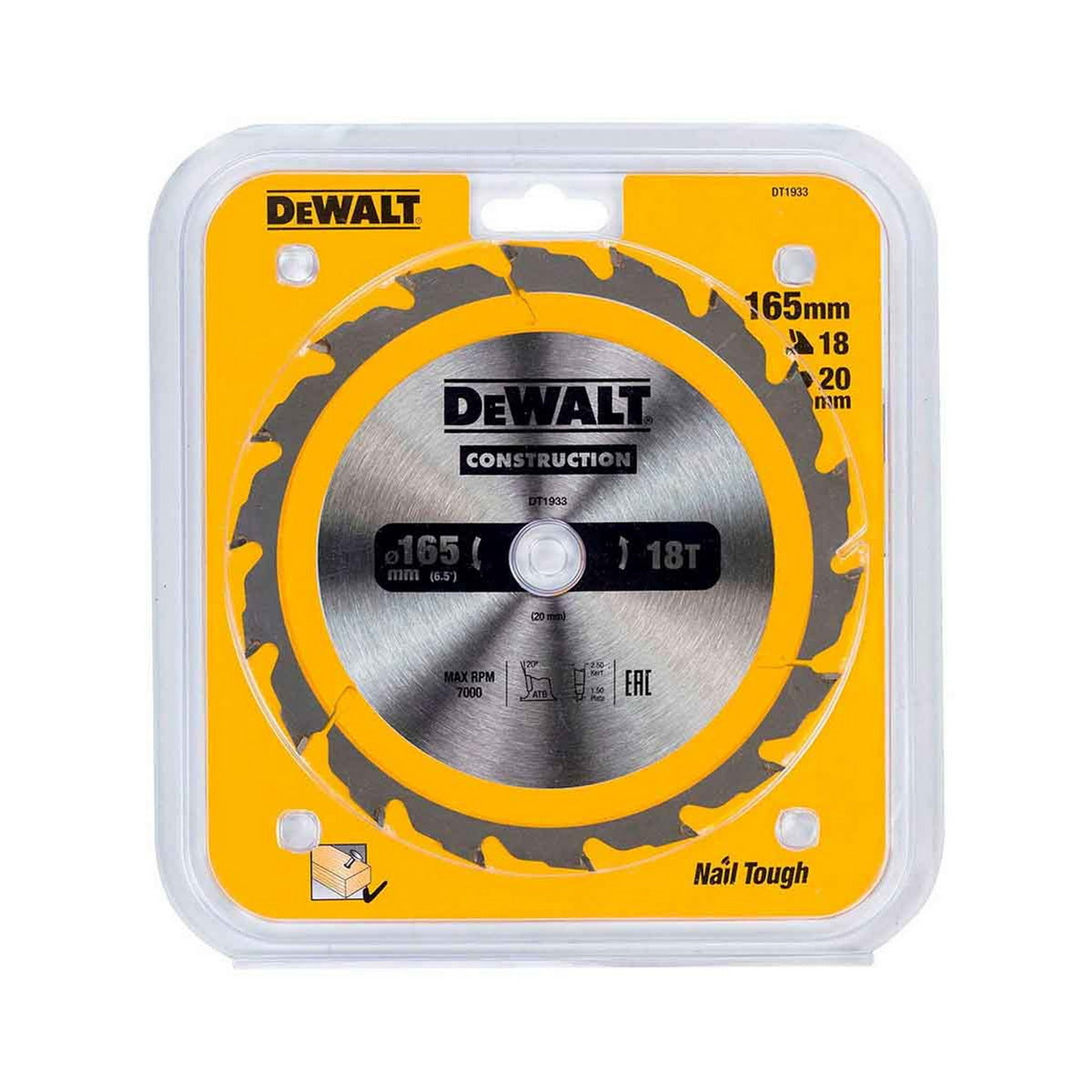 DeWalt DT1933 Δίσκος Κοπής Ξύλου 18T 165mm