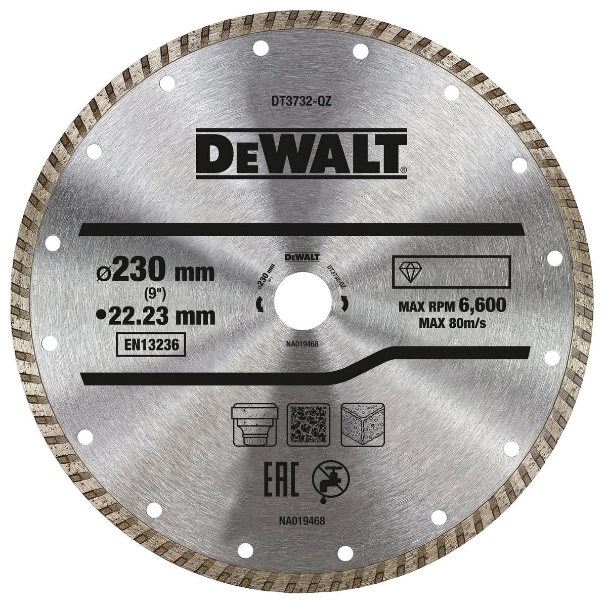 DeWalt DT3732-QZ Δίσκος Κοπής Διαμαντέ (Διαμαντόδισκος) Για Πέτρα, Δομικά Υλικά, Μάρμαρο, Γρανίτη 230mm