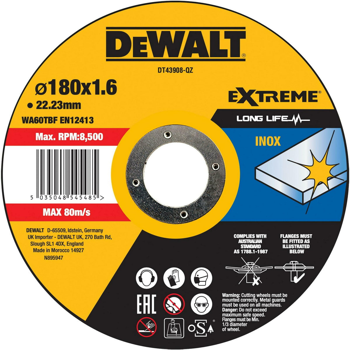 DeWalt DT43908-QZ Δίσκος Κοπής Αλουμινίου - Ανοξείδωτου Inox 180mm