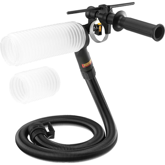 Αναρροφητήρας σκόνης DeWalt DWH201D-XJ τοποθετημένος σε δράπανο SDS Plus κατά τη διάτρηση σε μπετόν