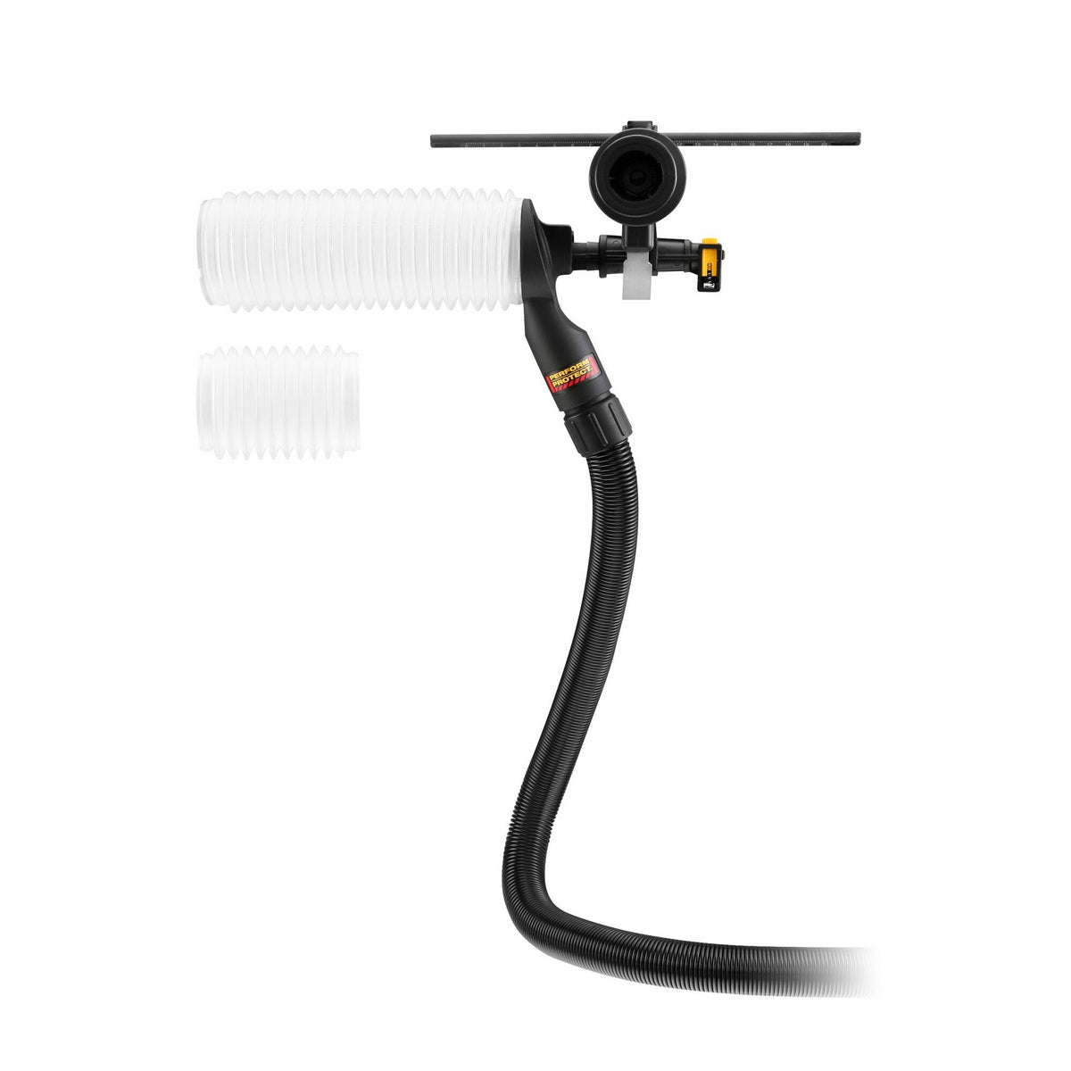 DeWalt DWH201D-XJ με λάστιχο αναρρόφησης συνδεδεμένο σε απορροφητήρα σε επαγγελματικό εργοτάξιο