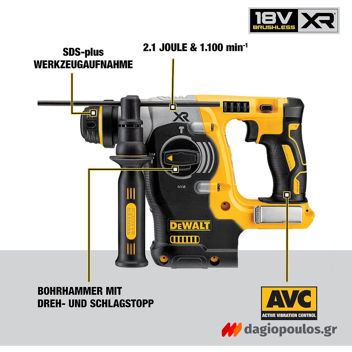 DeWalt DCH273P2T-QW SDS Plus Brushless Σκαπτικό Περιστροφικό Πνευματικό Πιστολέτο 18V Li-Ion Με 2 Μπαταρίες 5.0Ah XR & Βαλίτσα