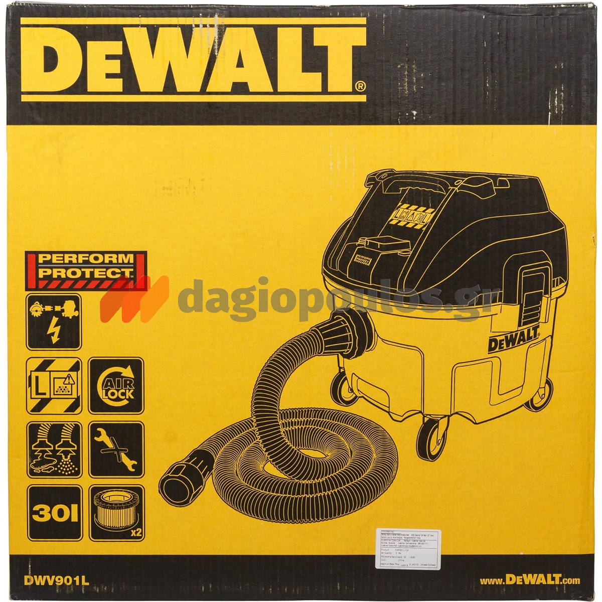 DeWalt DWV901L Ηλεκτρική Σκούπα Υγρών Στερεών 30Ltr 1400W Βαρέος Τύπου