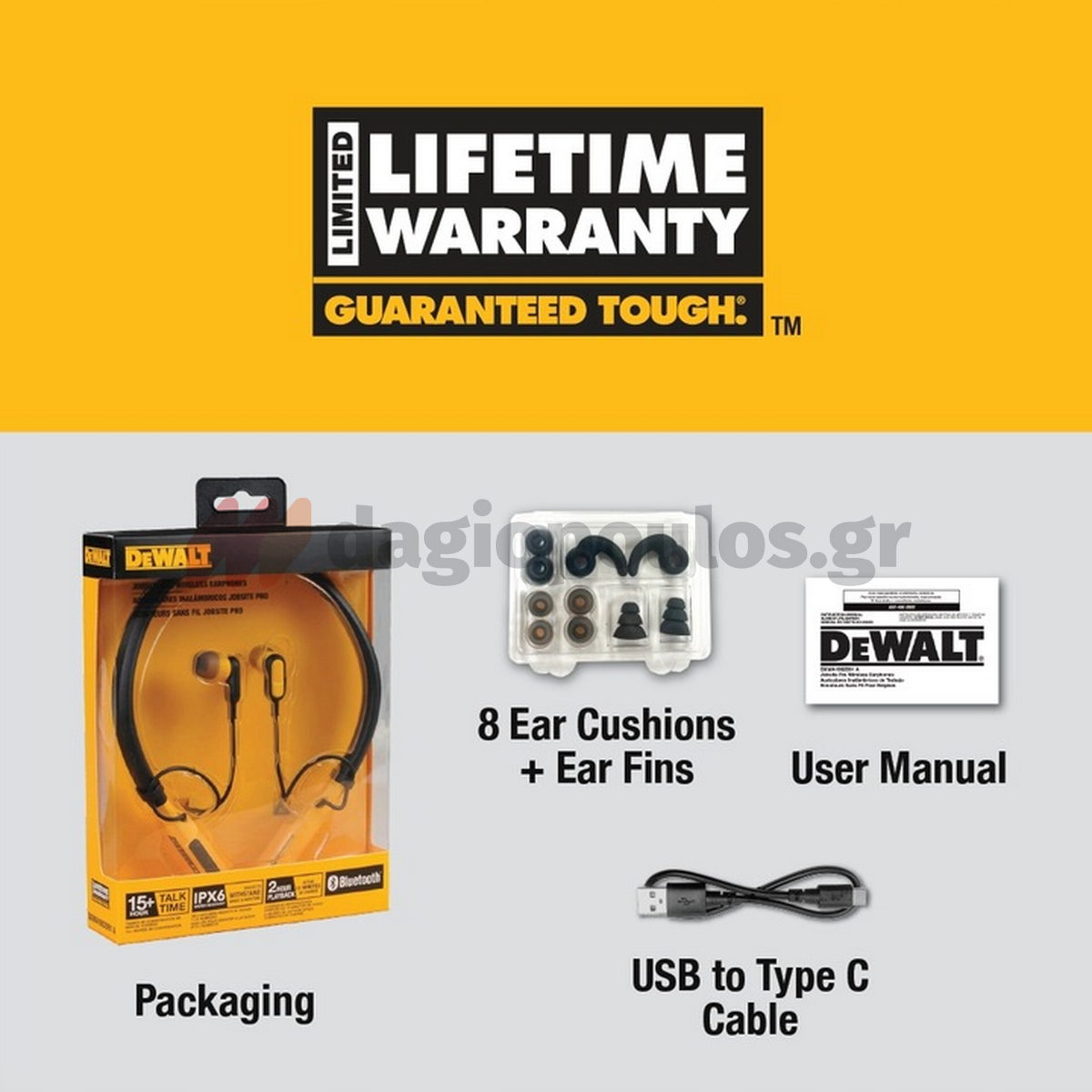 Dewalt DXMA190-2091-DWG Bluetooth Ασύρματα Ακουστικά PRO με Λαιμοδέτη