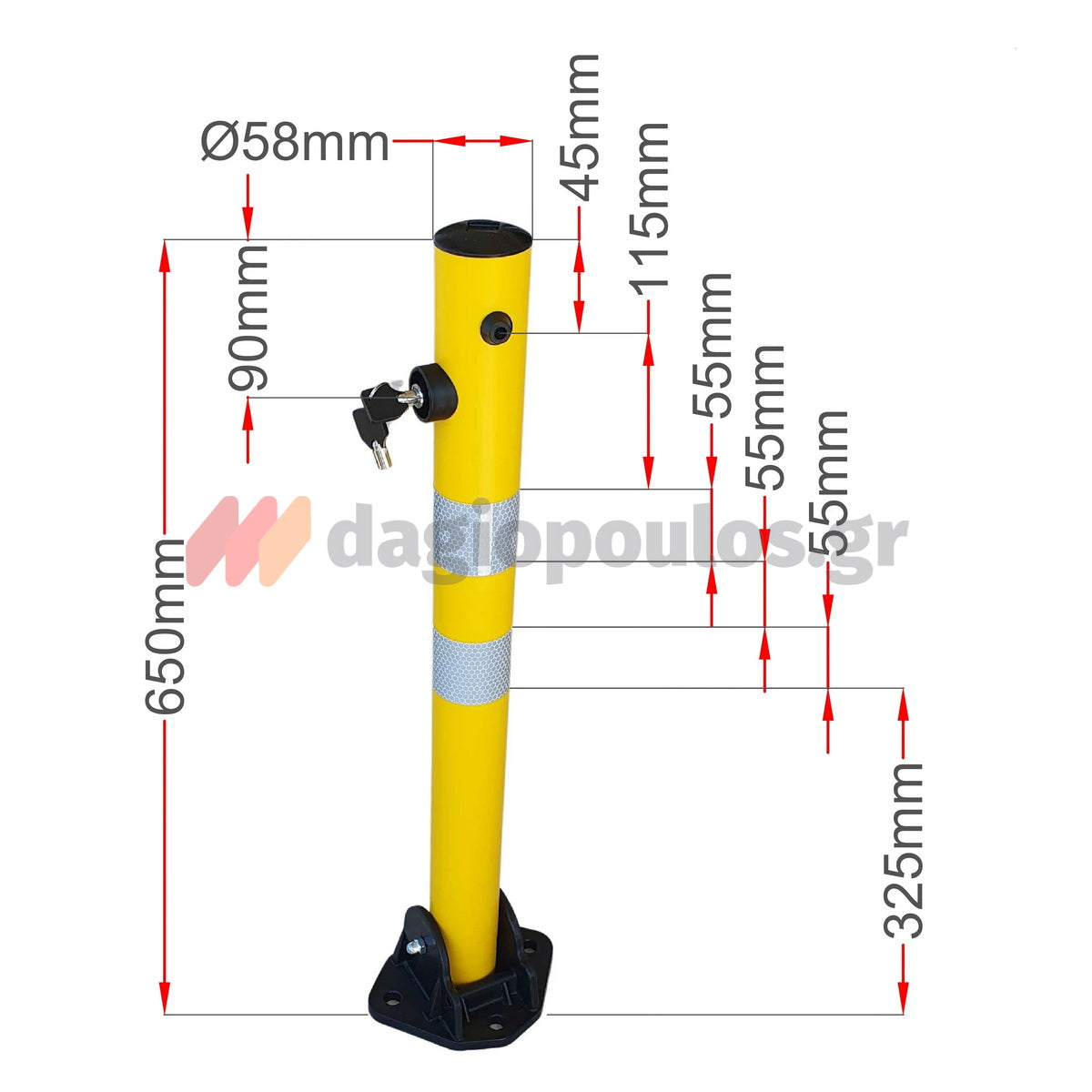 Κολωνάκι Μεταλλικό Στρογγυλό "Σπαστό" Απαγόρευσης Στάθμευσης & Οριοθέτησης Κίτρινο Με Κλειδαριά 65cm