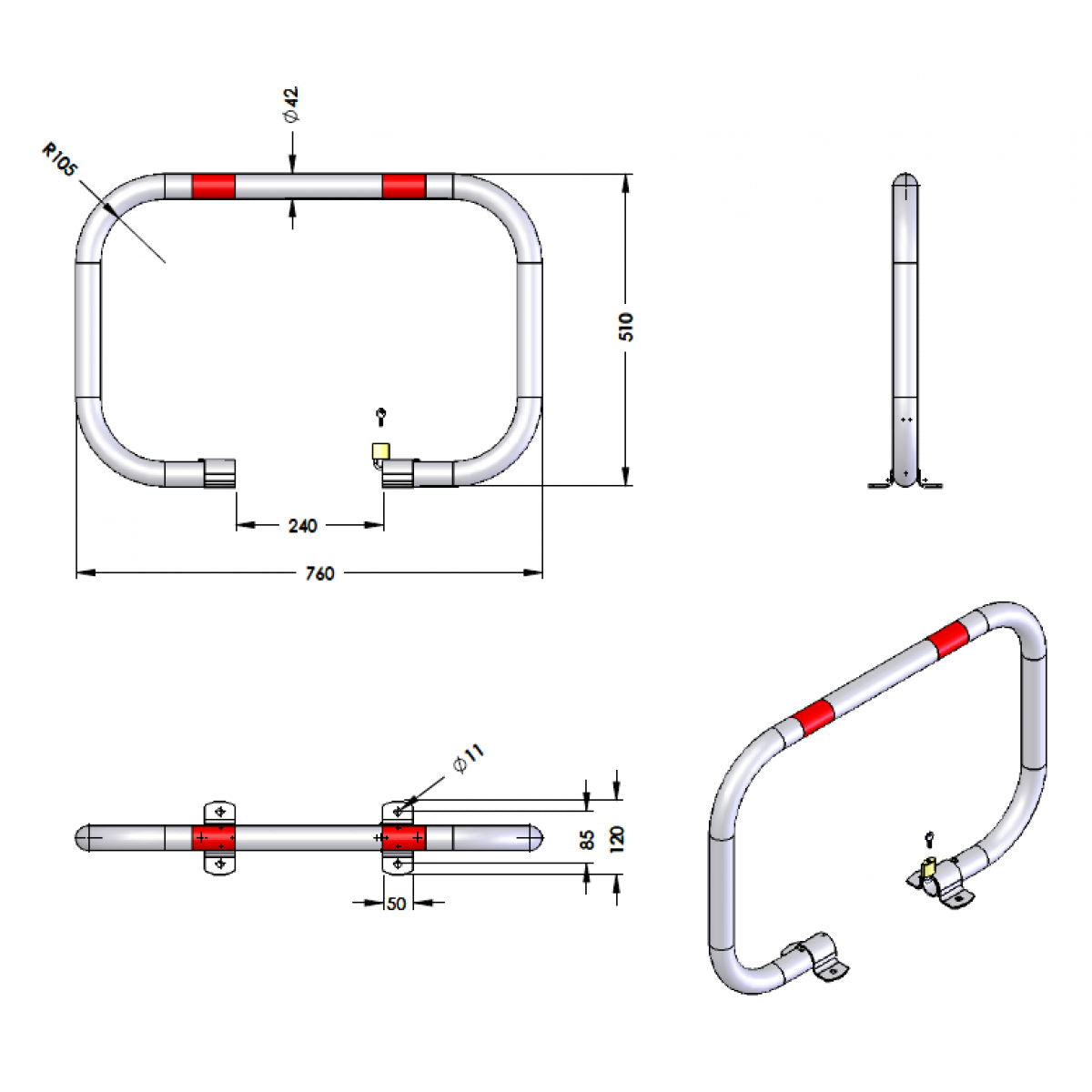 Μπάρα Παρεμπόδισης Παρκαρίσματος Αρθρωτή Γαλβανιζέ Τύπου C Με 2 Πόδια