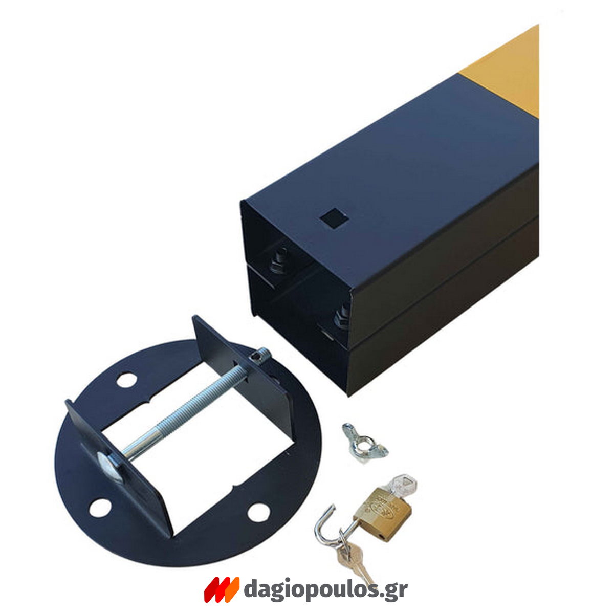 Κολωνάκι Μεταλλικό Τετράγωνο Αποσπώμενο Απαγόρευσης Στάθμευσης & Οριοθέτησης Με Διακοσμητική Μπάλα & Λουκέτο