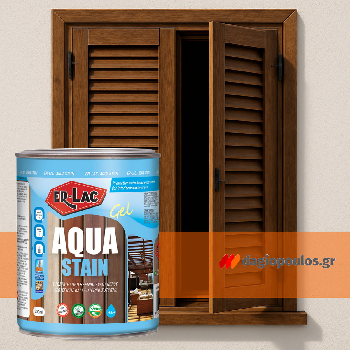 Erlac Aqua Stain Άοσμο Υδατοδιαλυτό Βερνίκι Εμποτισμού Ξύλου Ματ 2020 Άχρωμο