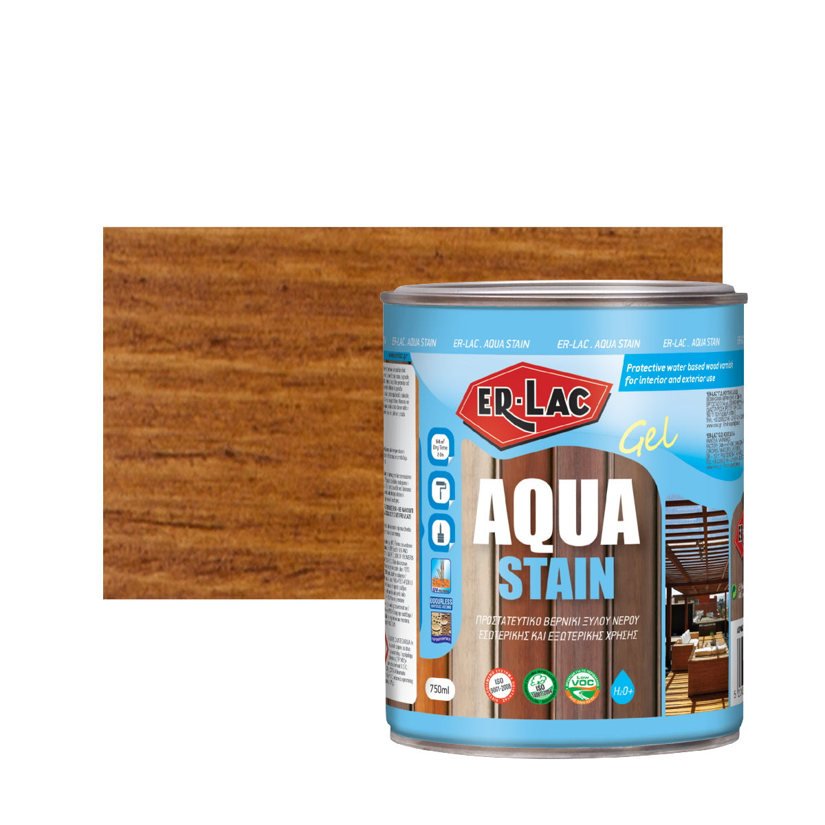 Erlac Aqua Stain Gel Άοσμο Βερνίκι Εμποτισμού Ξύλου Νερού 2012 Μαόνι