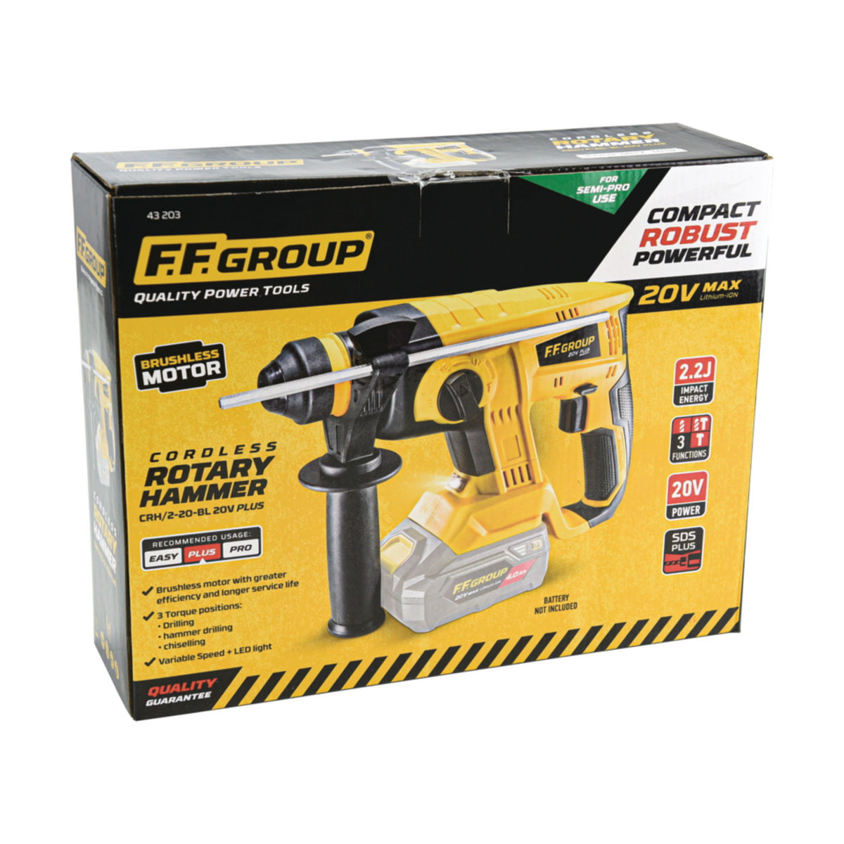 FF Group CRH/2-20-BL 20V PLUS 43203 SDS Plus Brushless Περιστροφικό Σκαπτικό Πιστολέτο Μπαταρίας 20V Li-Ion SOLO