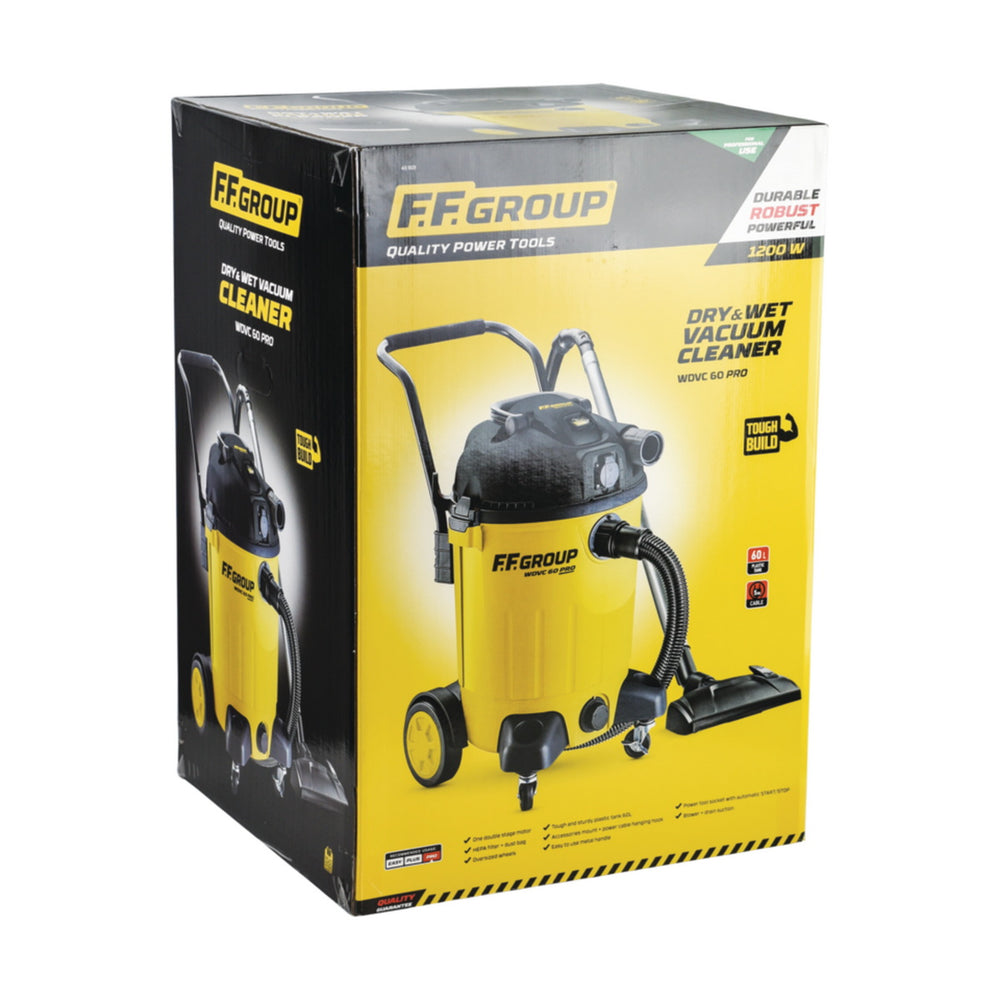 FF Group WDVC 60 PR0 43503 Επαγγελματική Ηλεκτρική Σκούπα Υγρών / Στερεών 1200W Με Κάδο 60Ltr