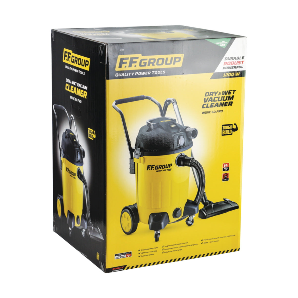 FF Group WDVC 60 PR0 43503 Επαγγελματική Ηλεκτρική Σκούπα Υγρών / Στερεών 1200W Με Κάδο 60Ltr