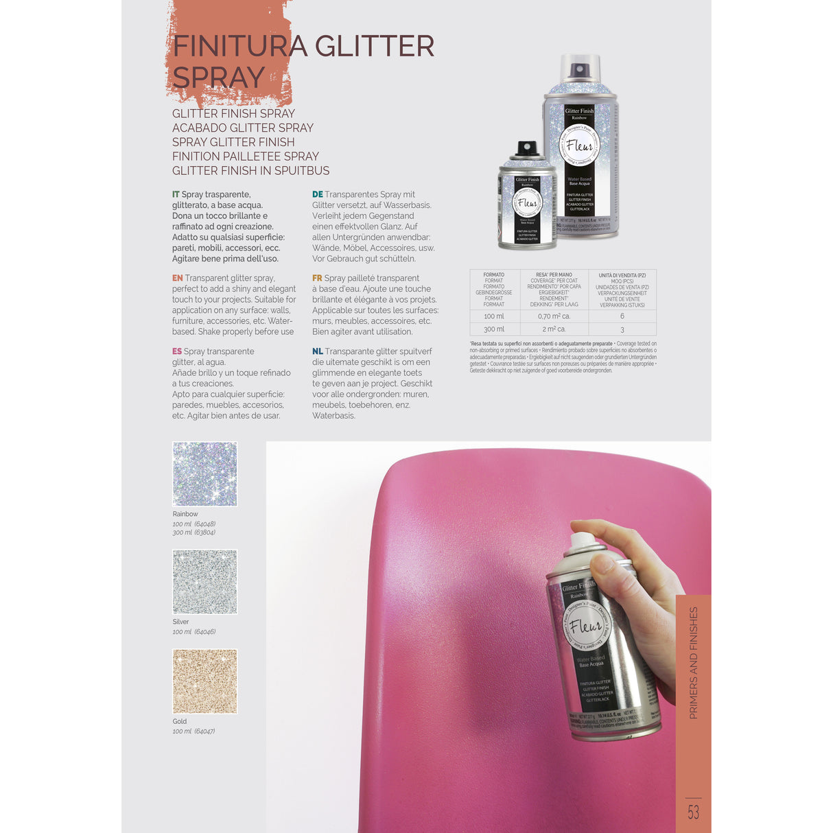 Fleur Glitter Finish Spray Διαφανές Γυαλιστερό Γκλίττερ (Στρας) Σε Σπρέι GOLD (ΧΡΥΣΟ)