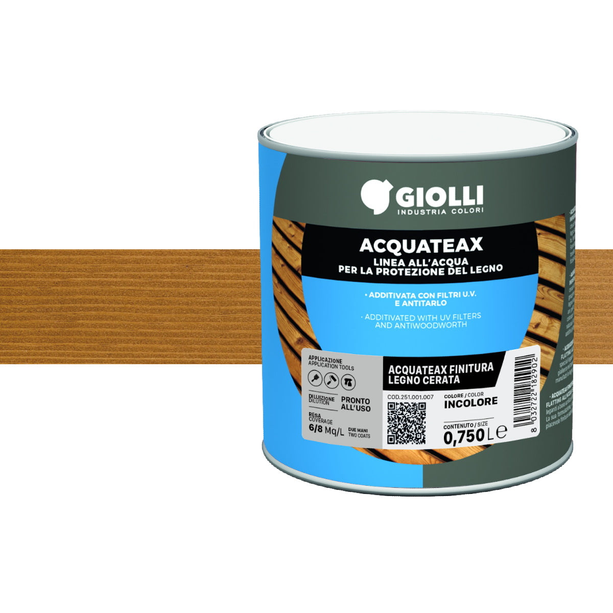 Giolli 264 Acquateax Impregnante Cerato Βερνίκι Εμποτισμού Ξύλου Νερού Με Κερί Ματ ΚΑΡΥΔΙΑ ΑΝΟΙΚΤΗ (NOCE CHIARO)