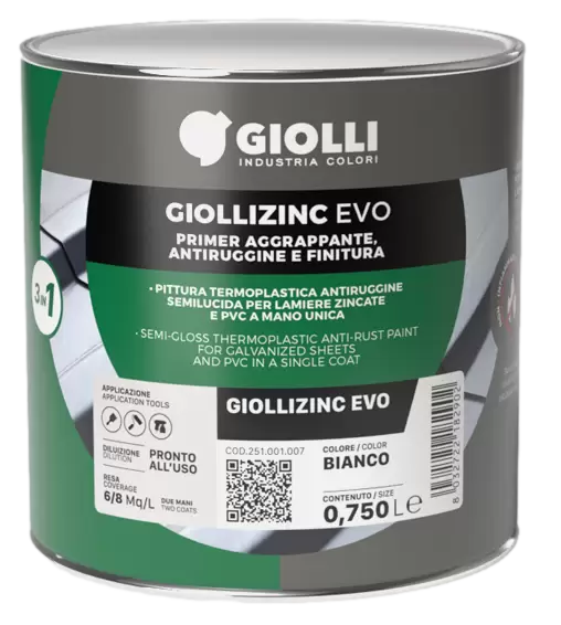 Giolli 157 Giollizinc Forte Θερμοπλαστική Σατινέ Βαφή 3 σε 1 Απευθείας Εφαρμογής σε Γαλβανιζέ & PVC RAL6028