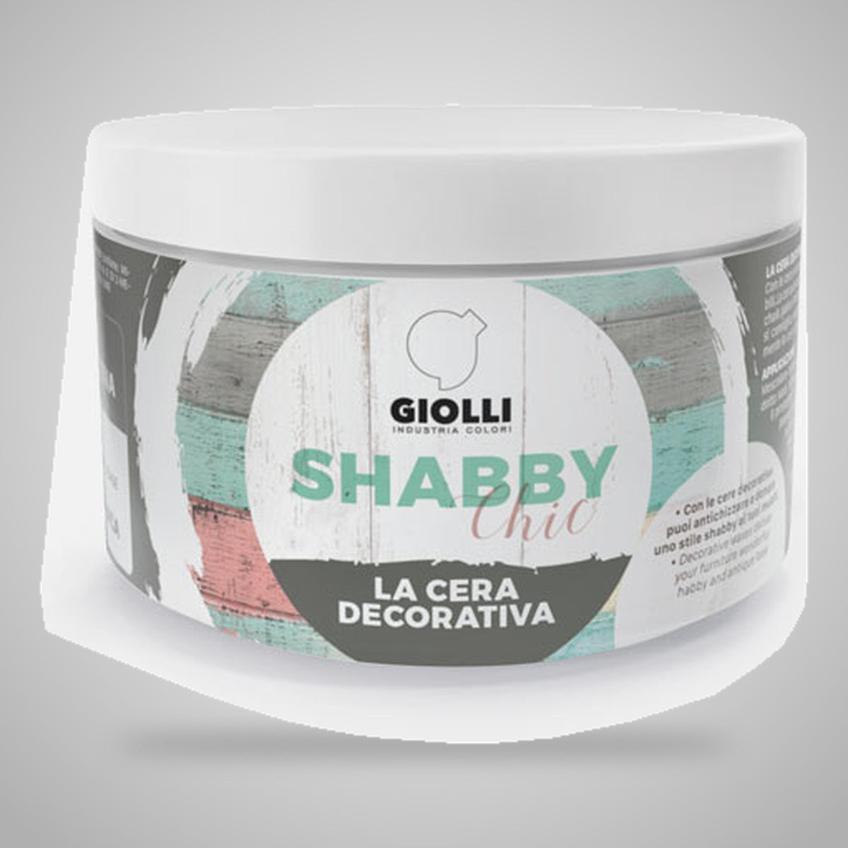 Giolli Shabby Chic La Cera Decorativa – επίσημη συσκευασία σε γκρι φόντο στούντιο | Dagiopoulos.gr