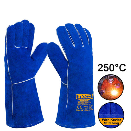INGCO HGVW03-XL Γάντια Δερμάτινα Μακριά Ηλεκτροσυγκολλητών XL 14" 250°C | Dagiopoulos.gr