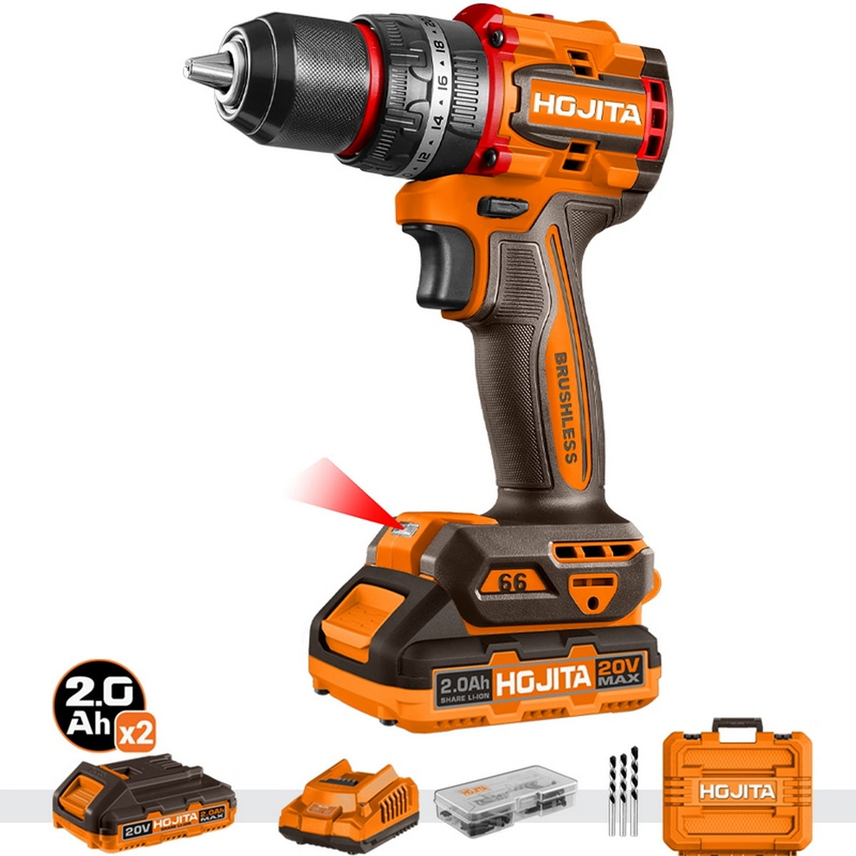 Hojita HJCID20668E Brushless Κρουστικό Δραπανοκατσάβιδο 55Nm Μπαταρίας 20V Li-Ion-2x2.0Ah-Βαλίτσα