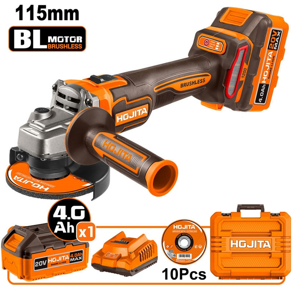 Hojita HJLAPM531E Brushless Γωνιακός Τροχός Μπαταρίας 20V Li-Ion 125mm-Μπαταρία 4.0Ah-Βαλίτσα