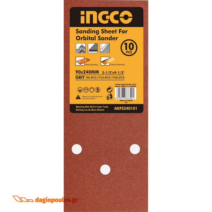 INGCO AKFS240101-1 Φύλλα Λείανσης Τριβείου 90 x 231mm Σετ | Dagiopoulos.gr