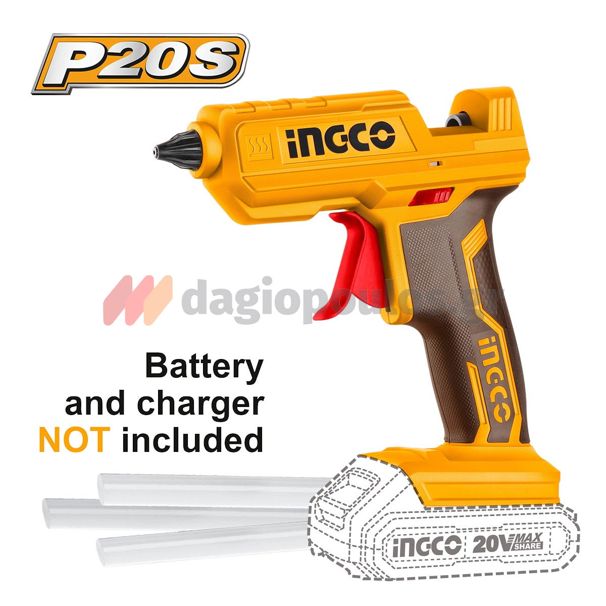 INGCO CGGLI2001 Πιστόλι Θερμικής Σιλικόνης Κόλλας Μπαταρίας 20V Li-Ion SOLO