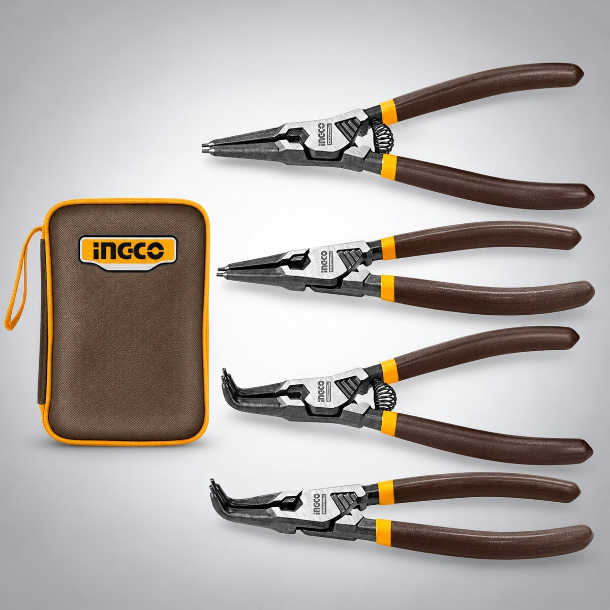 Ingco HCCPS26180 σετ τεσσάρων ασφαλειοτσίμπιδων 180 mm με ίσιες και κυρτές κεφαλές και υφασμάτινη θήκη