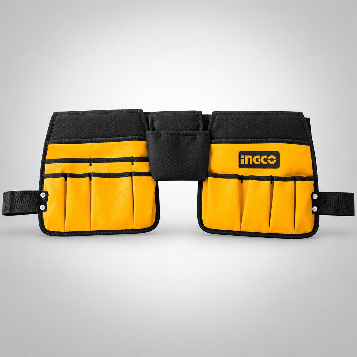 Ingco HTBP02031 διπλή εργαλειοθήκη με ρυθμιζόμενη ζώνη, δεκατέσσερις θήκες και δύο θέσεις σφυριών σε γκρι φόντο – Dagiopoulos.gr