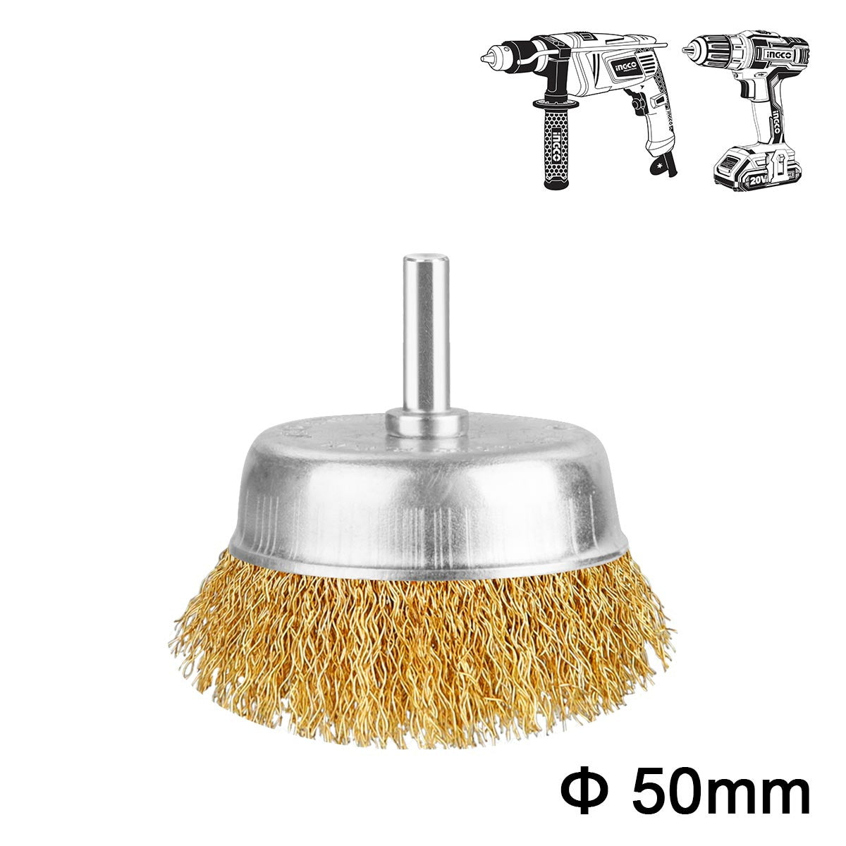 INGCO WB30501 Βούρτσα Συρμάτινη (Συρματόβουρτσα) Δραπάνου Καμπάνα Με Άξονα 50mm