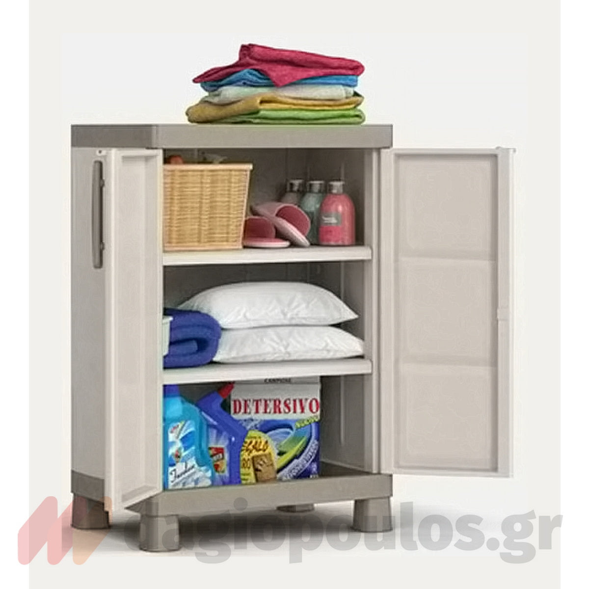 Keter Excellence Base Ντουλάπα Δίφυλλη Χαμηλή Με 2 Ράφια Μπεζ