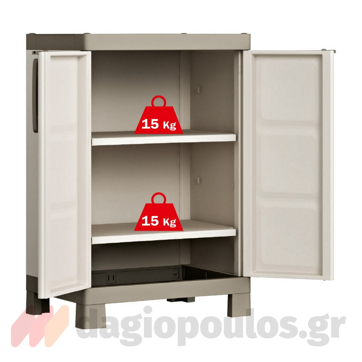 Keter Excellence Base Ντουλάπα Δίφυλλη Χαμηλή Με 2 Ράφια Μπεζ