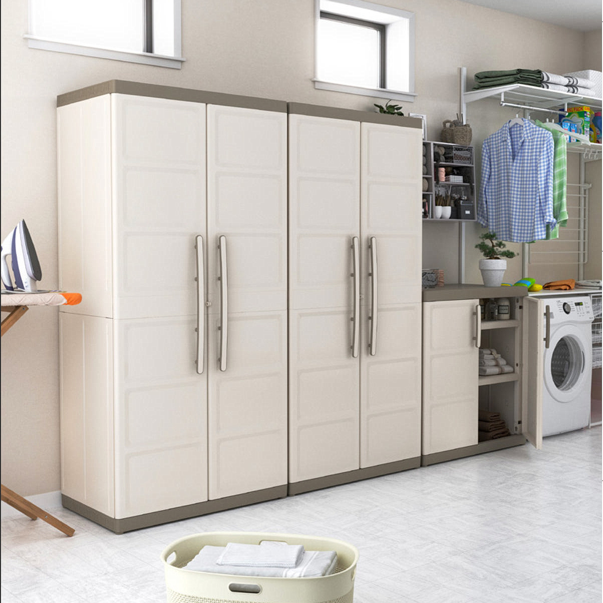 Keter Excellence High Multipurpose Ντουλάπα Δίφυλλη Ψηλή Με 4 Ράφια & Χώρισμα Μπεζ